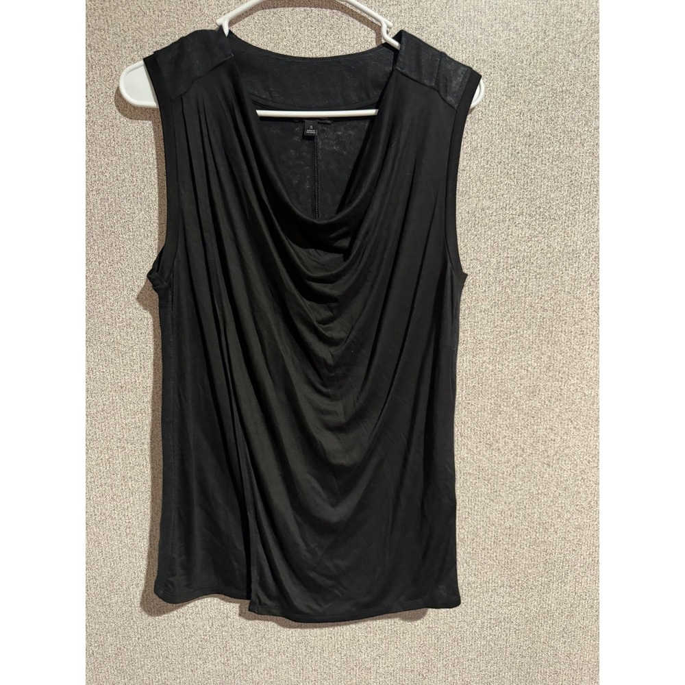 Banana Republic Womens Black Cowl Neck Sleeveless Top‎ Linen Back Rayon Front S